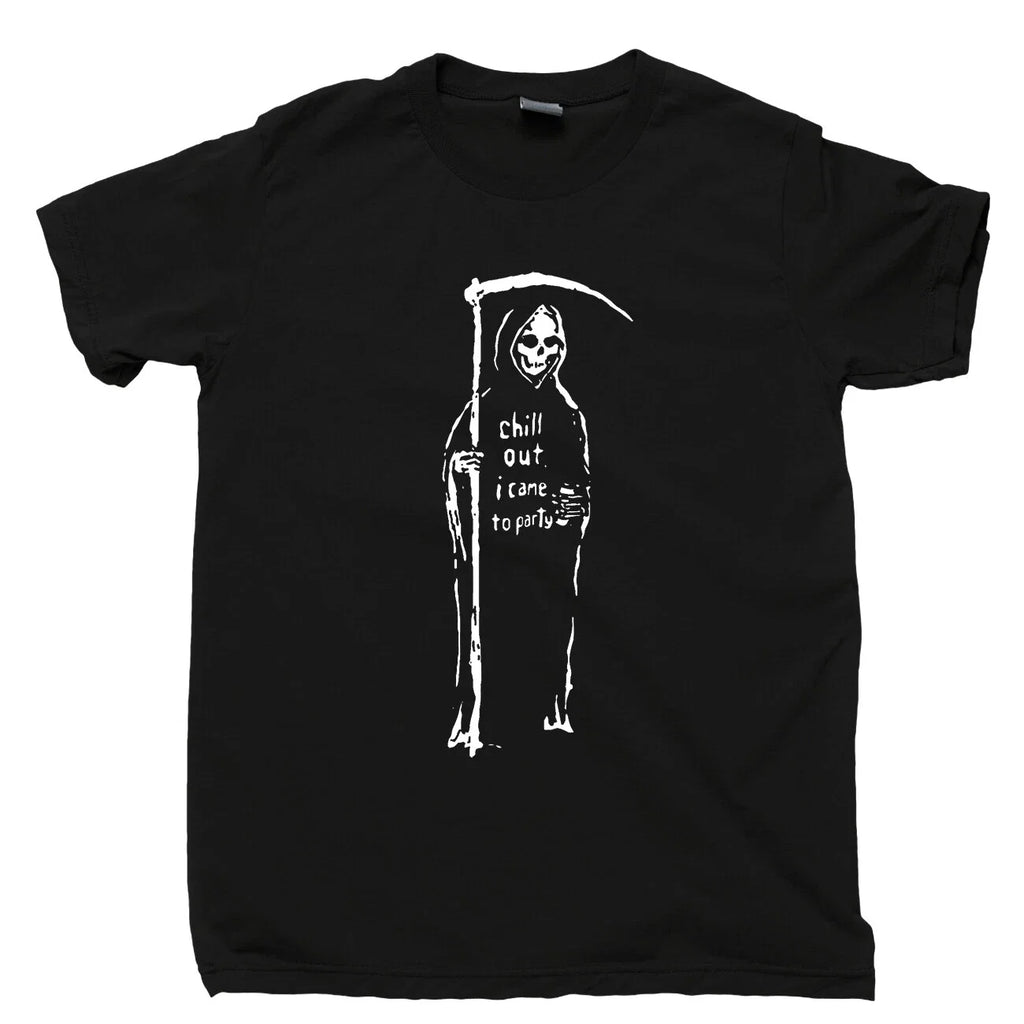 Grim Reaper T Shirt Chill Out I Came To Party Costume Scythe Tattoo Tee Unisex