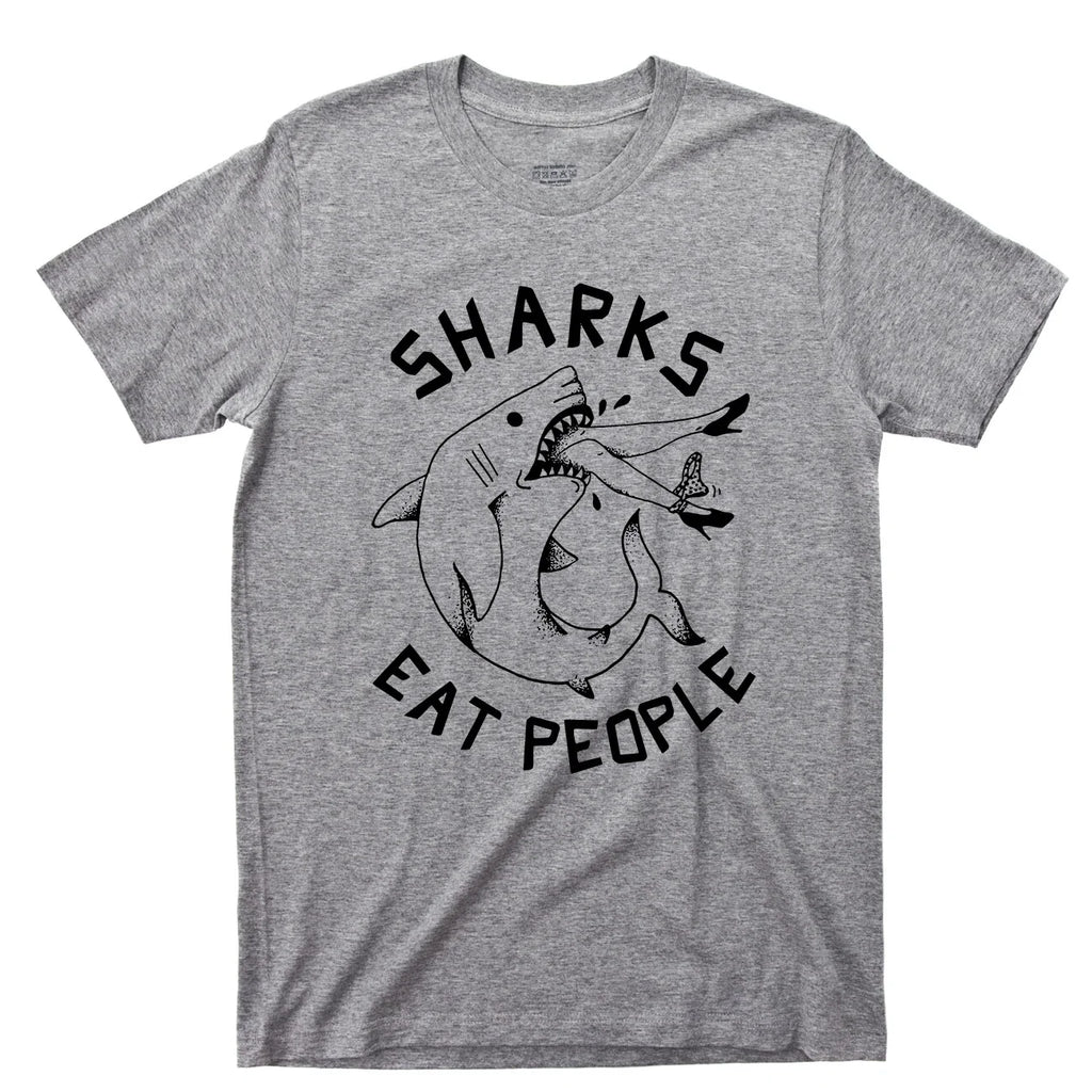 Sharks Eat People T Shirt Funny Jaws Teeth Fin Attack Ocean Swimming Tattoo Tee Unisex