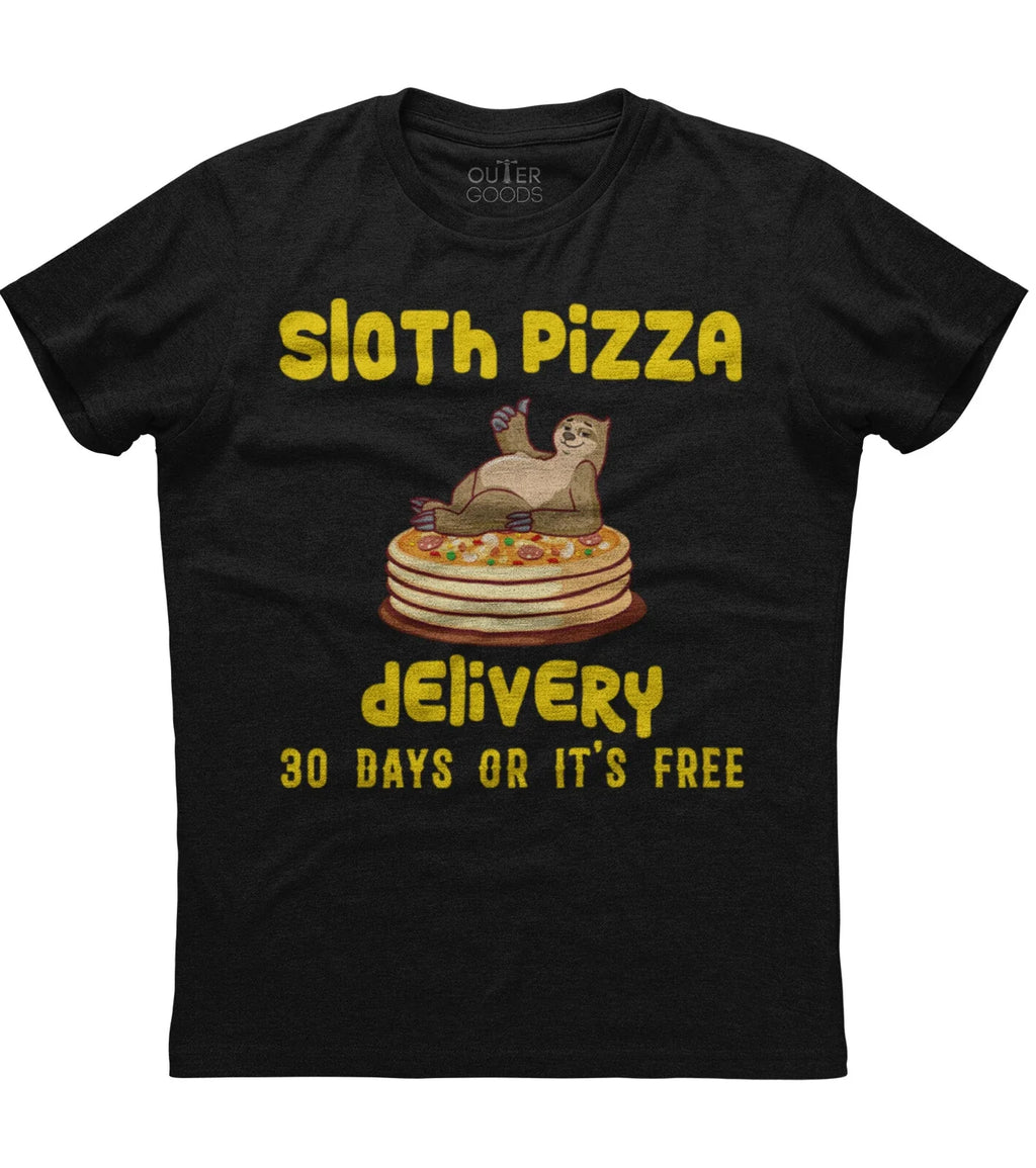 Sloth Pizza Delivery, Funny Sloth Pizza Mens Short Sleeve Cotton Black Unisex