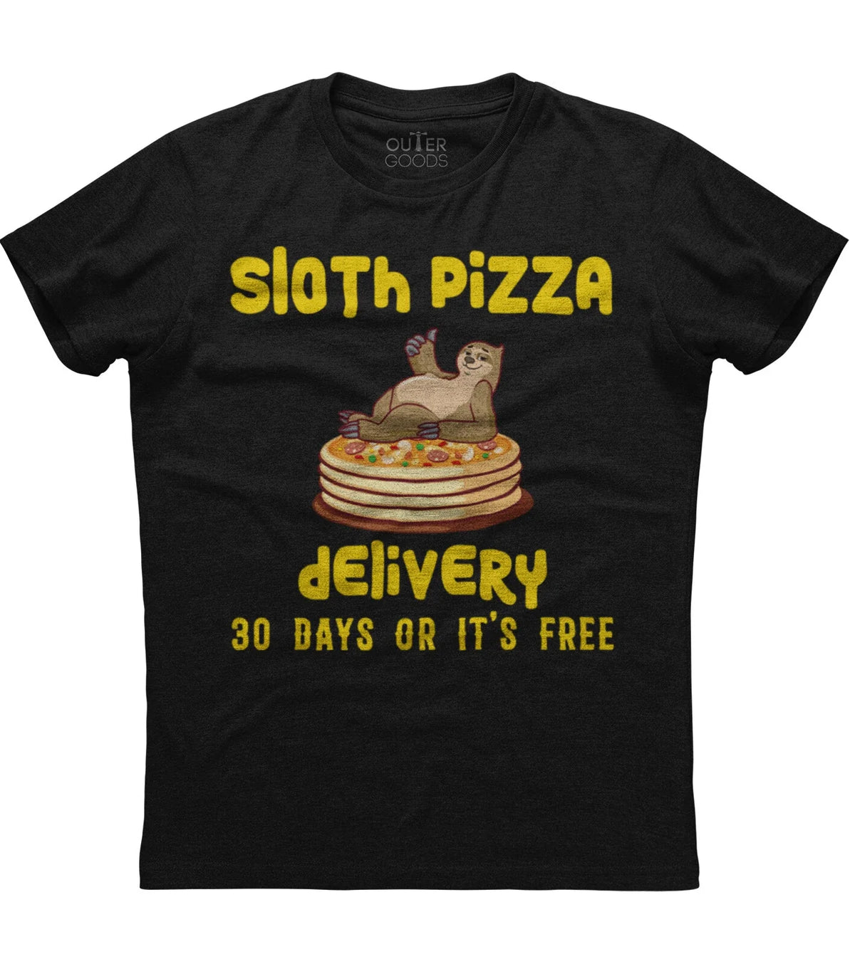 Sloth Pizza Delivery, Funny Sloth Pizza Mens Short Sleeve Cotton Black Unisex