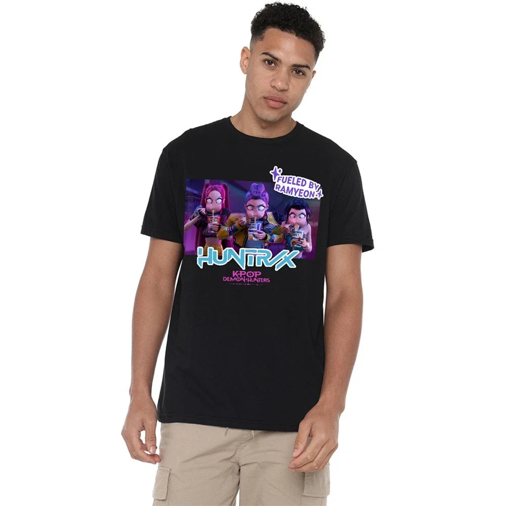 Kpop Demon Hunters Huntrix Eating Ramyeon Unisex T Shirt S-5XL, Black Unisex