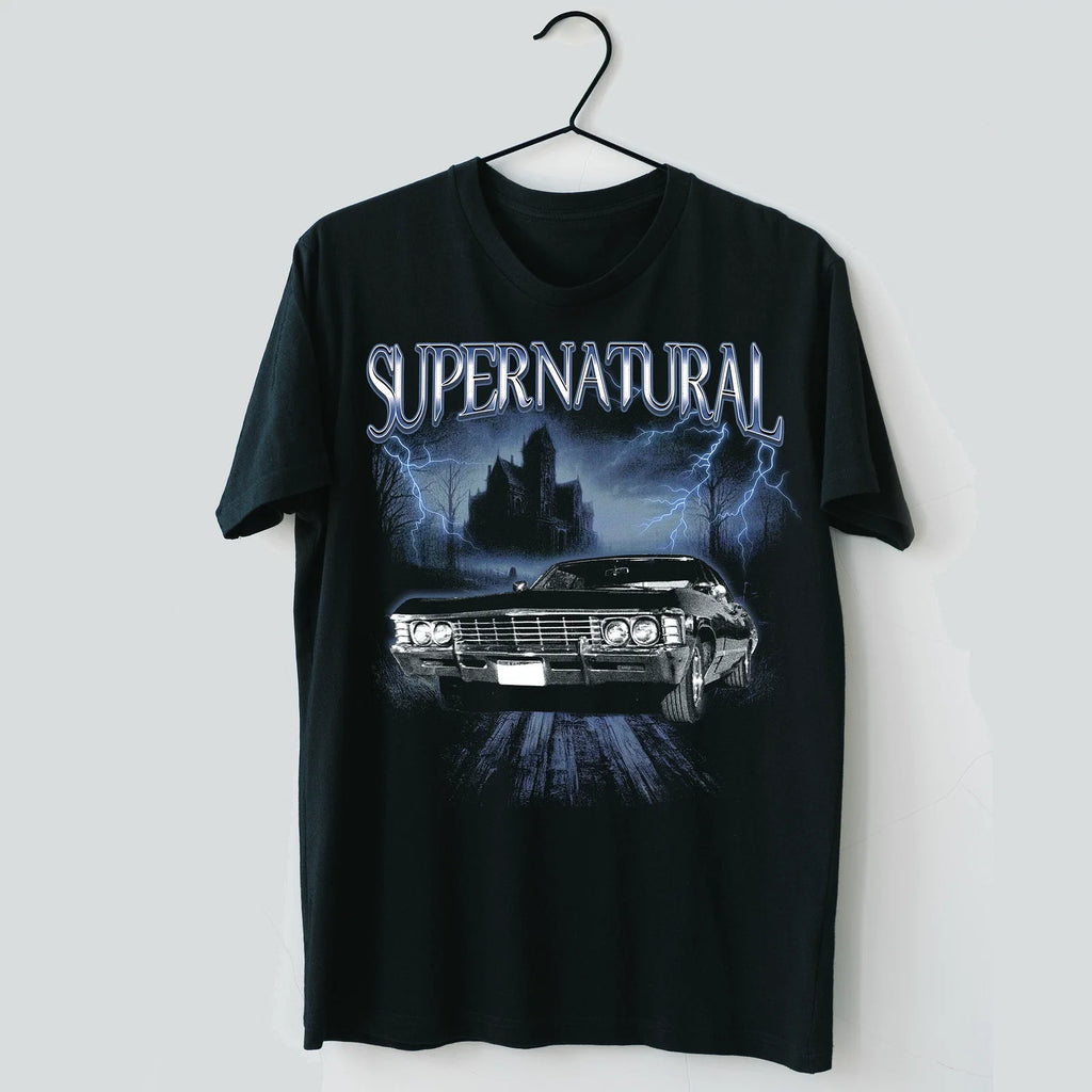 1967 Chevy Imapala Supernatural Fan Black Blue Unisex Heavy Cotton T Shirt Unisex
