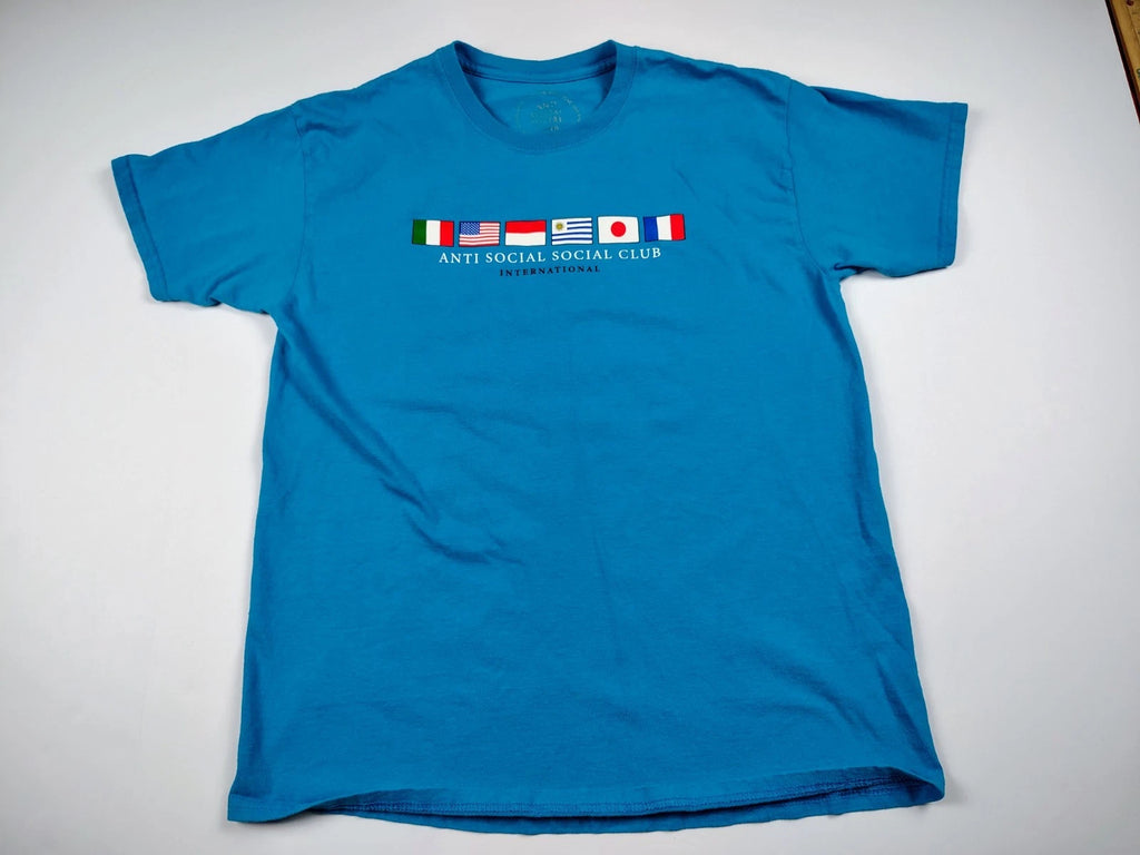Anti Social Social Club International Flag TShirt Men L Blue Double Sided