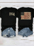Short Sleeve With American Flag And Slogan Print Graphic Tees Unisex
