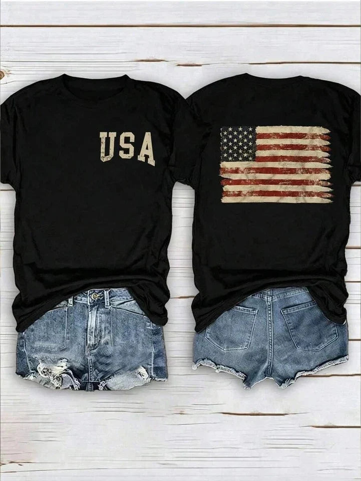 Short Sleeve With American Flag And Slogan Print Graphic Tees Unisex