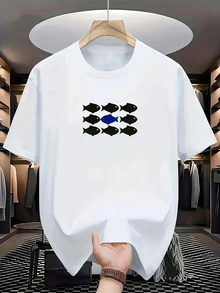 Men's Casual Round Neck with Fish School Pattern Unisex