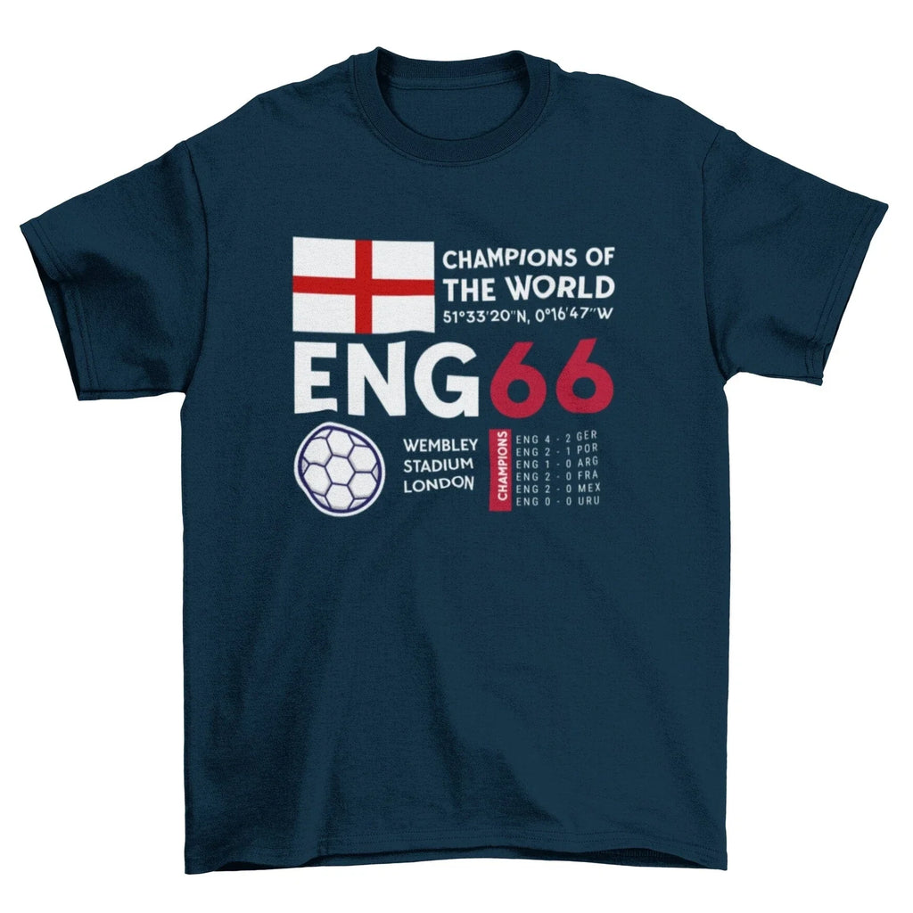 Retro Football T Shirt England 1966 Champions Of The World Cup Winners Soccer Unisex