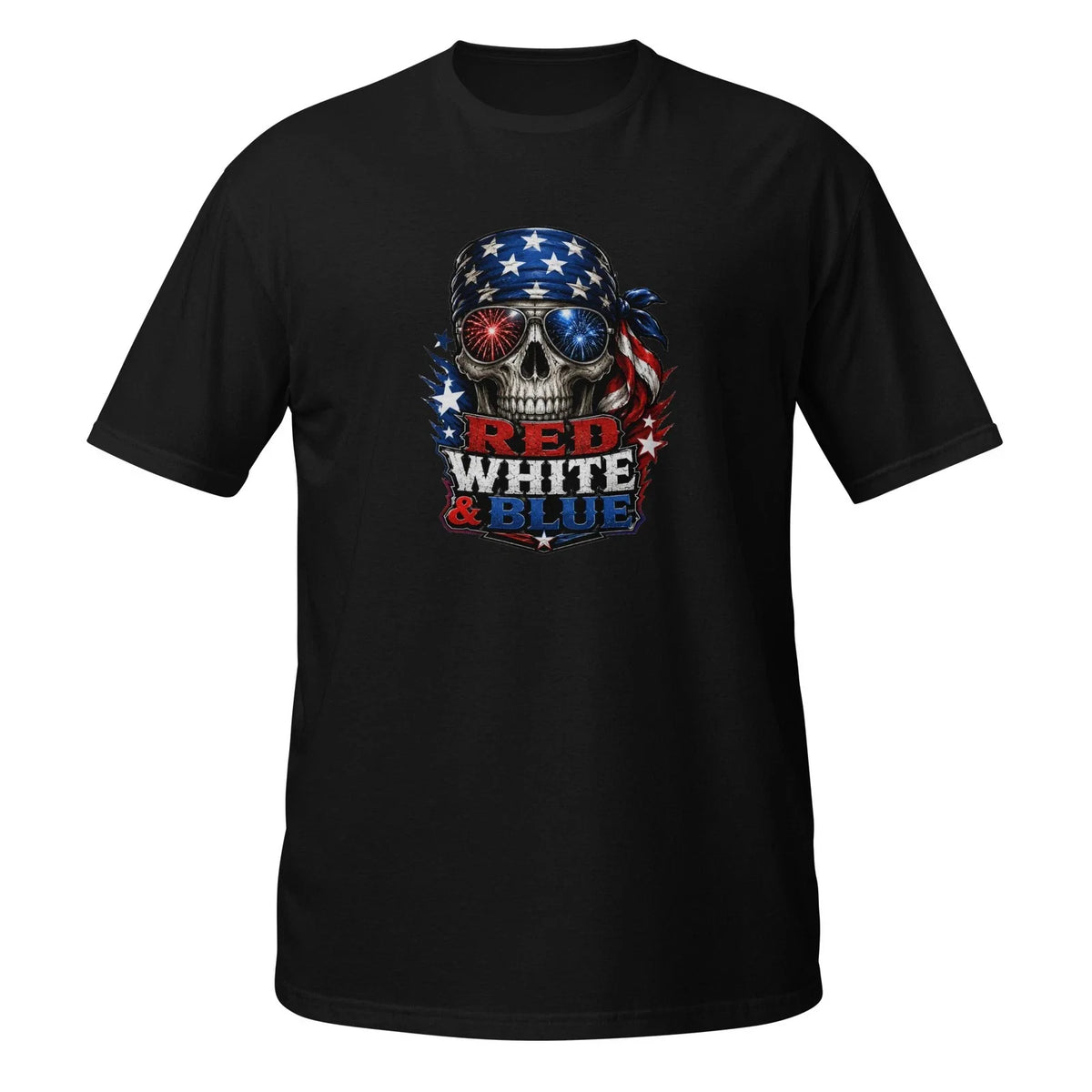 Red White & Blue Skull Patriotic USA American Flag Unisex Gildan Tee Unisex