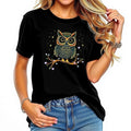 Stylish Owl Graphic for Women, Cute Crew Neck Tee with Floral Unisex