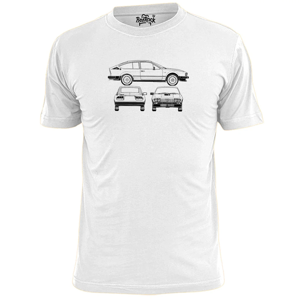 Mens Alfa Romeo GTV6 Vintage Car Blueprint T Shirt Retro Unisex
