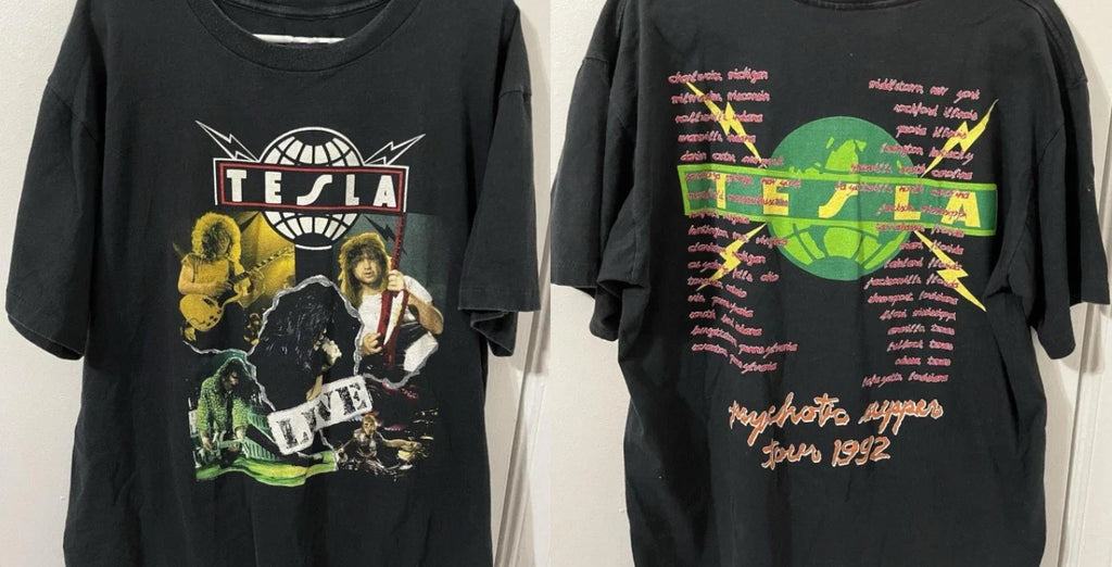 Early 90s Tesla Psychotic Supper Tour Rock Band T Shirt Graphic Tee S-5XL Unisex