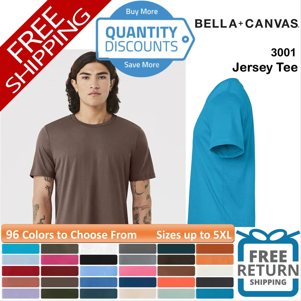 🔥 Bella + Canvas Men Jersey Short Sleeve T Shirt Ringspun Up To 5XL 3001 a Unisex