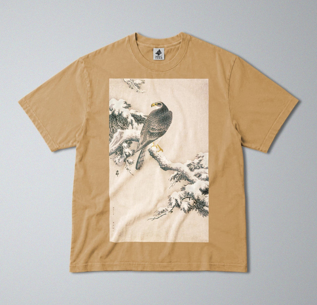 100% Cotton Tee - Regular Fit - Unisex - Hawk on Branch Print - Cold Winter Art Unisex