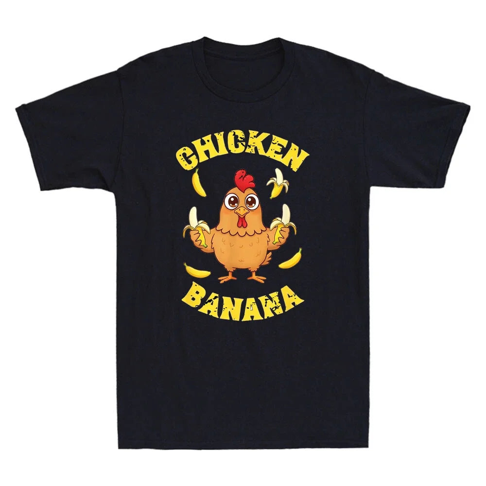 Chicken Banana Funny Chicken Hold Banana Cartoon Meme Men's Short Sleeve Unisex