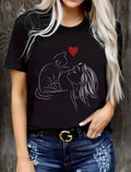 Cat Heart Graphic T shirt Large Black 100% Cotton Top Kitty Love NEW Minimalist Unisex
