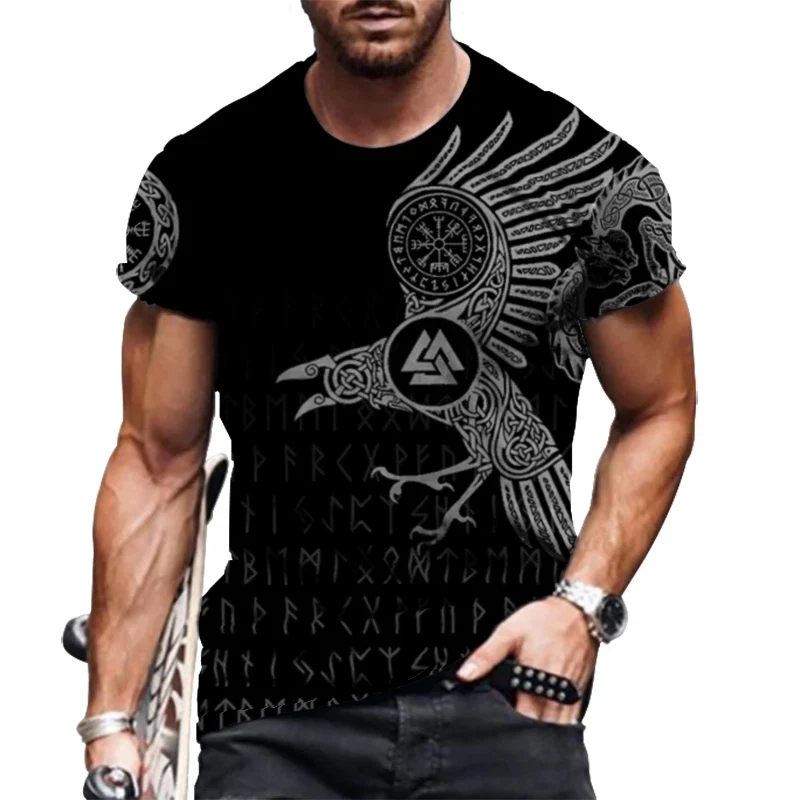 Men Fashion Graphic Black Tribal Hawk Eagle Casual Tee Short Sleeve Soft Unisex