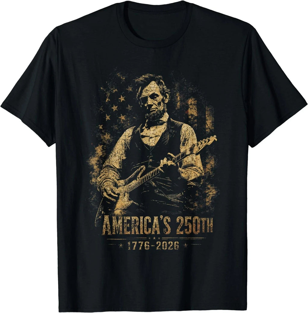 America's 250th Abraham Lincoln Playing Guitar Retro Vintage Unisex