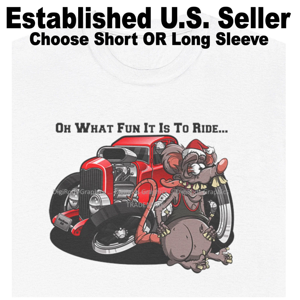 DigiRods Roddy Rat Santa Christmas 1930s Red Hot Rod Cartoon Car T Shirt Unisex