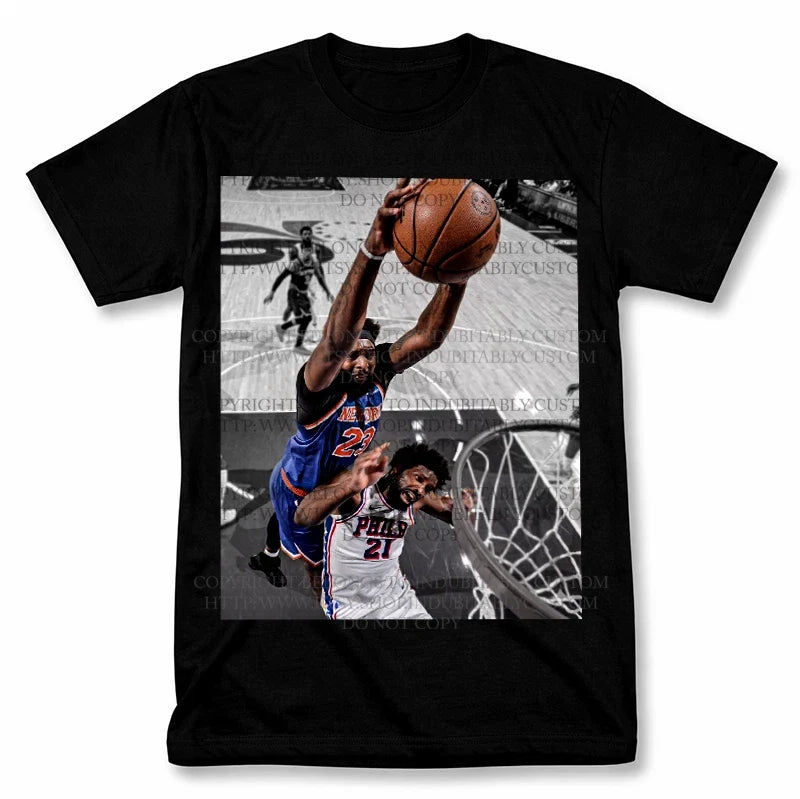 Mitchell Robinson Dunk on Joel Embiid Graphic T Shirt Vantage Basketball Tee Unisex