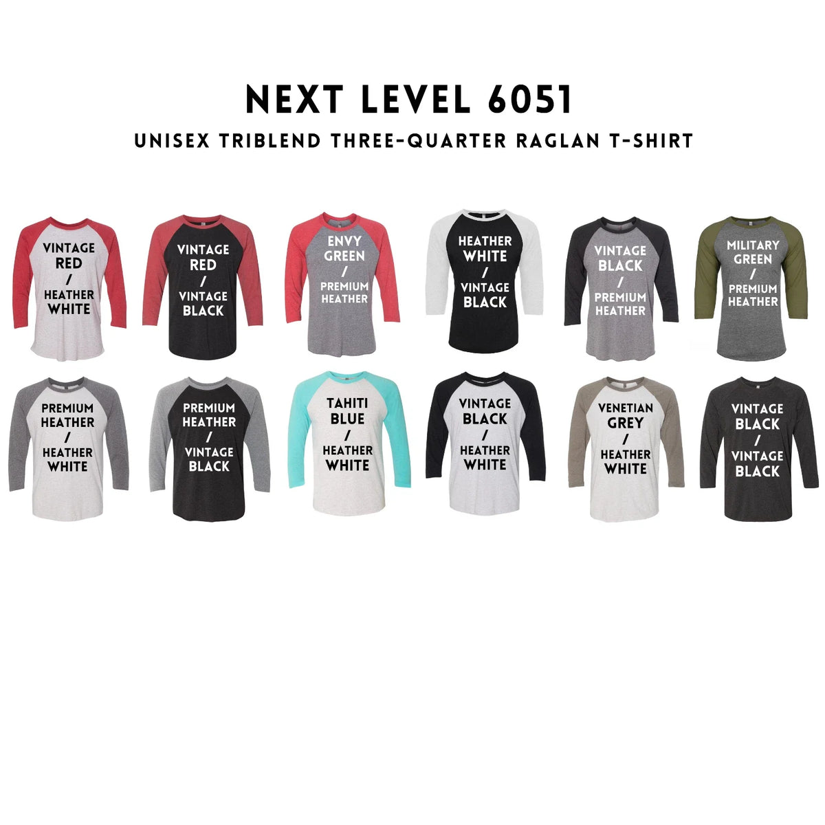 Next Level Triblend Three-Quarter Raglan 6051 S-2XL Baseball Shirt Unisex