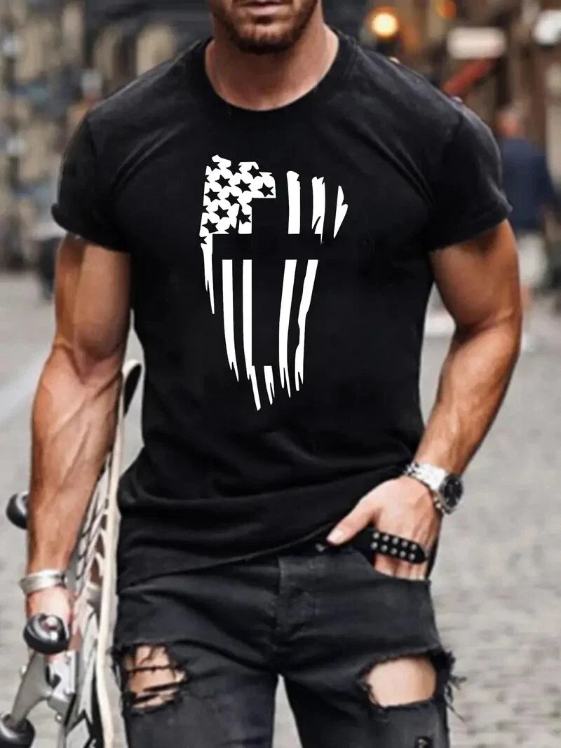 T Shirt USA American Flag Christian Cross Casual Black Patriot Graphic Print Tee Unisex