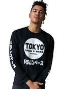 Tokyo Drum & Bass Long Sleeve Shirt Japanese Writing Printed Sleeve Mens Tee Top Unisex