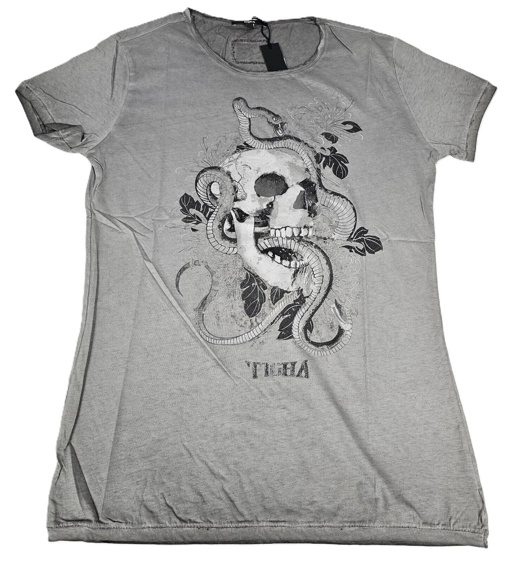 Tigha Mens T Shirt Tatto Skull Wren Vintage Grey Size M Unisex