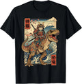 Samurai Cat Riding Dinosaur Japan T-Rex Katana Graphic Unisex