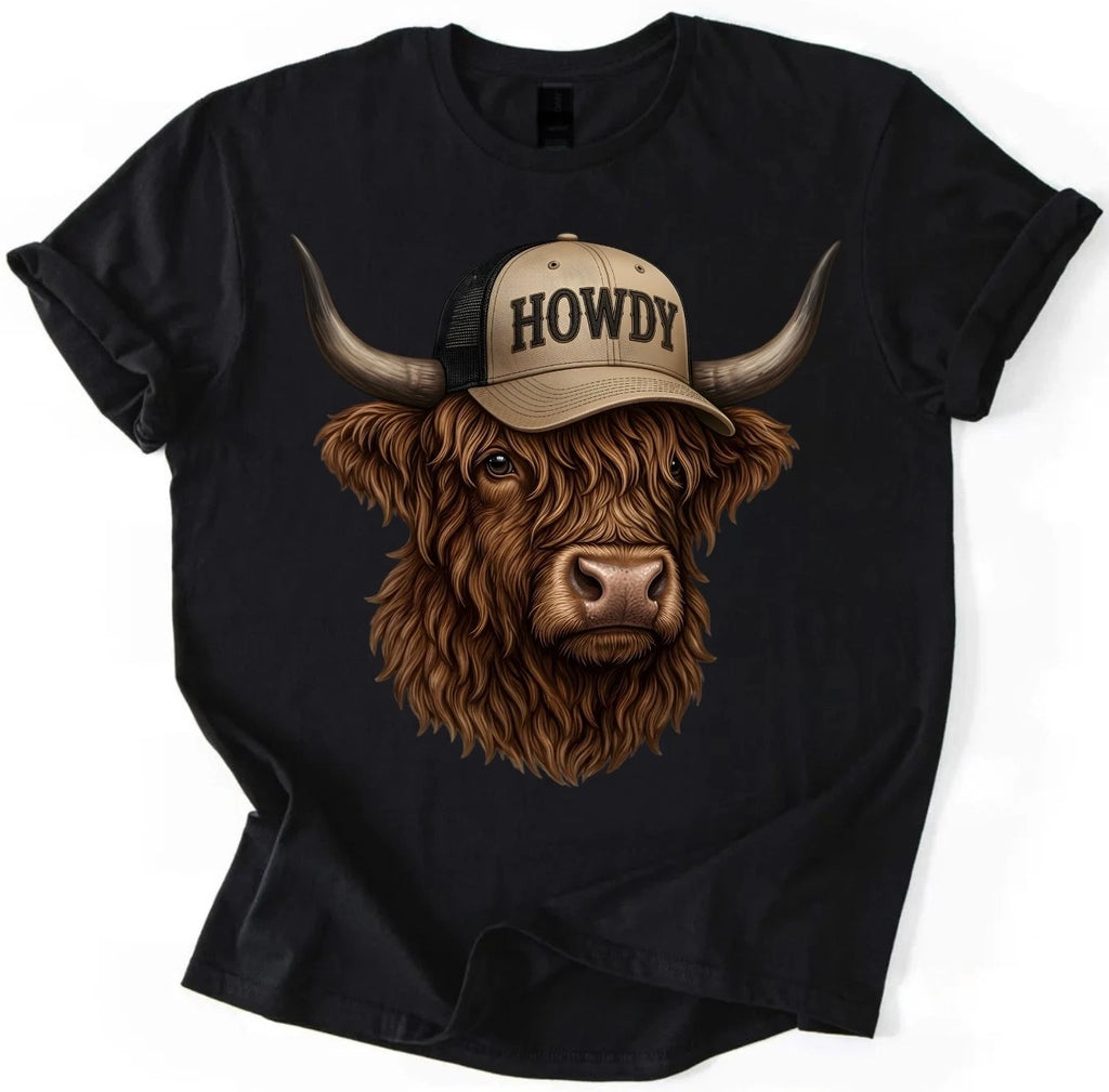 Howdy Highland Cow Trucker Hat Western Farm Cute Animal Unisex T-Shirt