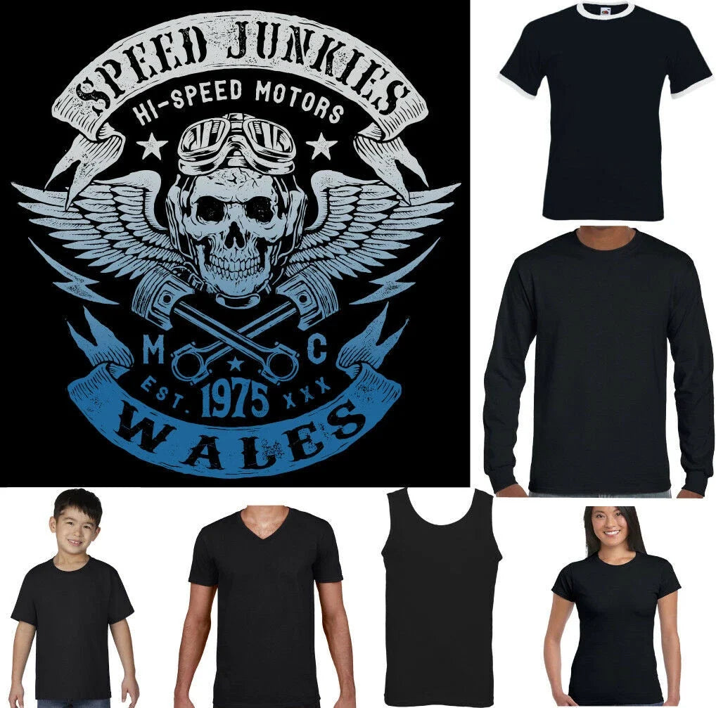 Biker Welsh Wales Mens Speed Junkies Motorbike Motorcycle Cafe Racer Top Unisex