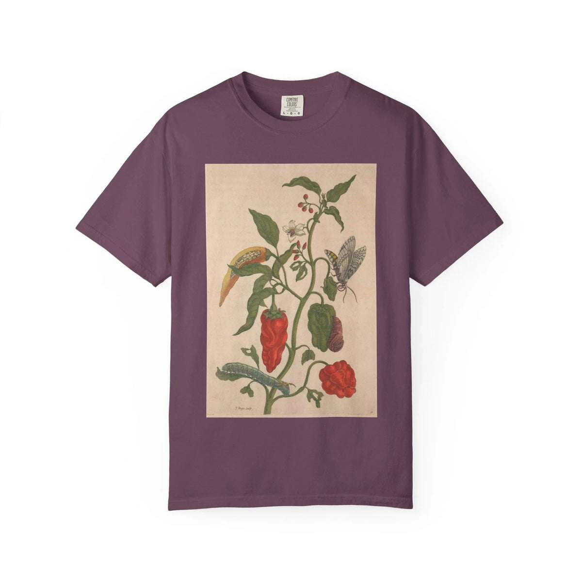 Vintage Chili Pepper Moth Floral Illustration with Insect T-shirt