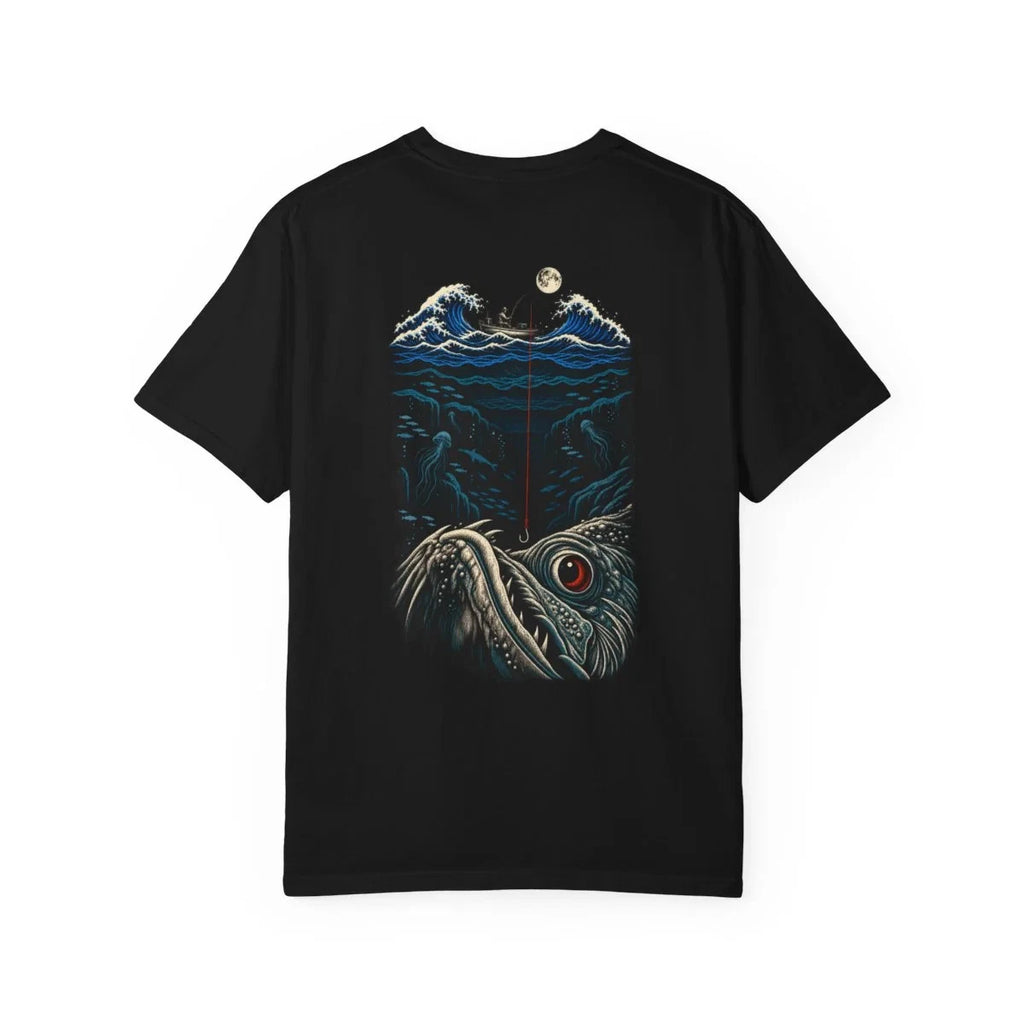 Deep Water Fishing Fishing Skiff T-Shirt Black Back Print Comfort Colors 1717