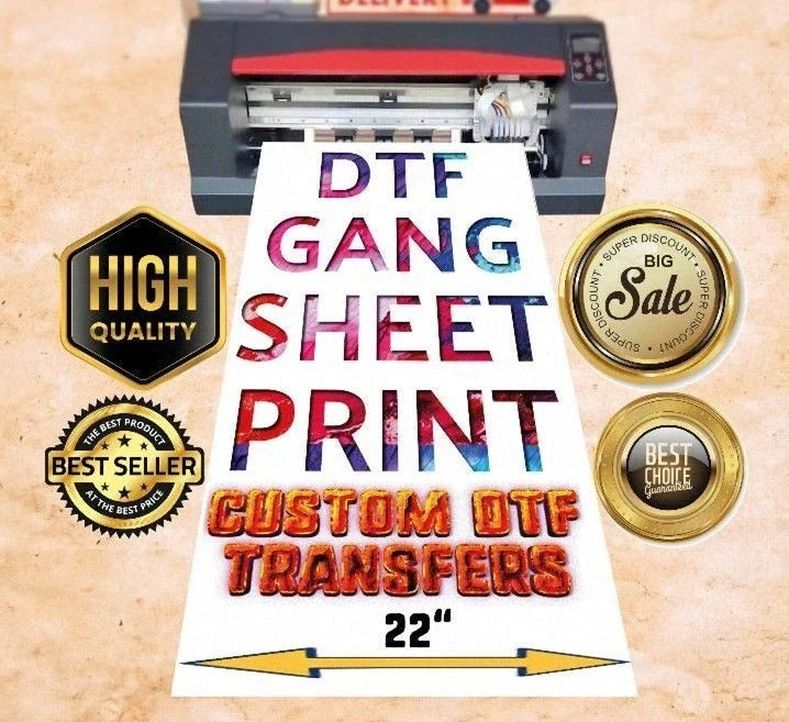Custom DTF Gang Sheet, 22"W DTF Transfers, Ready to Press Unisex