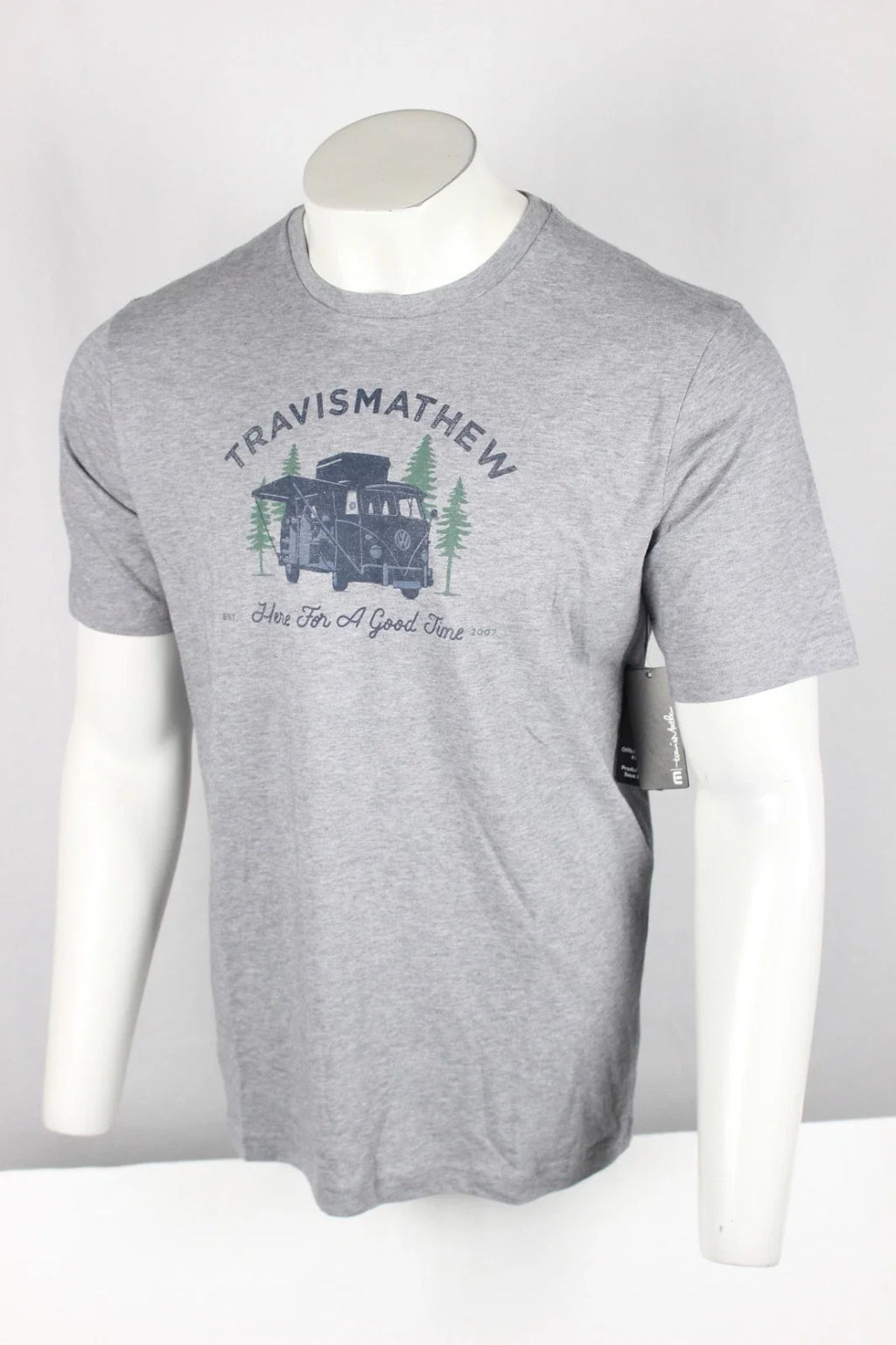 Travis Mathew Men's Coal Walk Shirt VW Here for a Good Time Short Sleeve L Large Unisex
