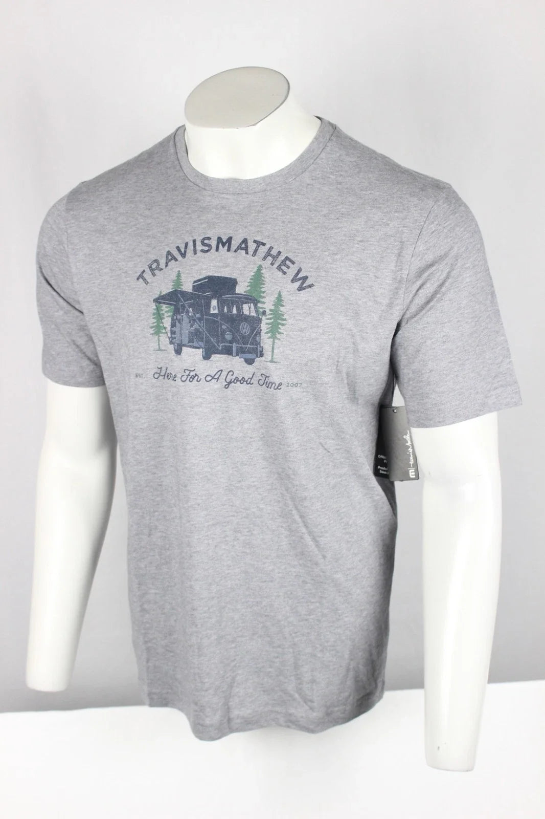 Travis Mathew Men's Coal Walk Shirt VW Here for a Good Time Short Sleeve L Large Unisex