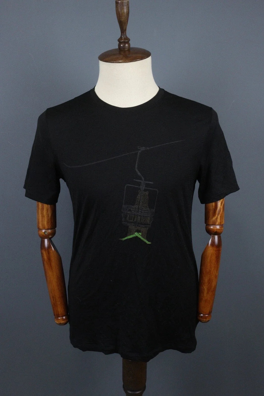 Icebreaker Black Merino Wool Graphic Printed Crew Activewear Baselayer Unisex