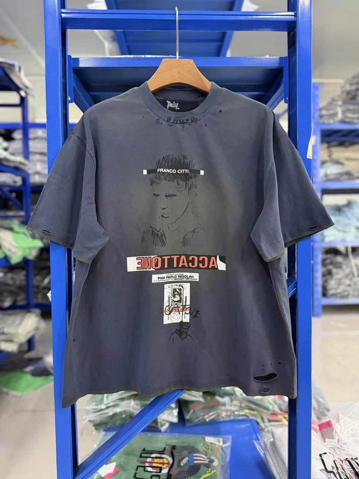 Unisex Distressed Washed Tee American Portrait Print Retro Street Casual Unisex