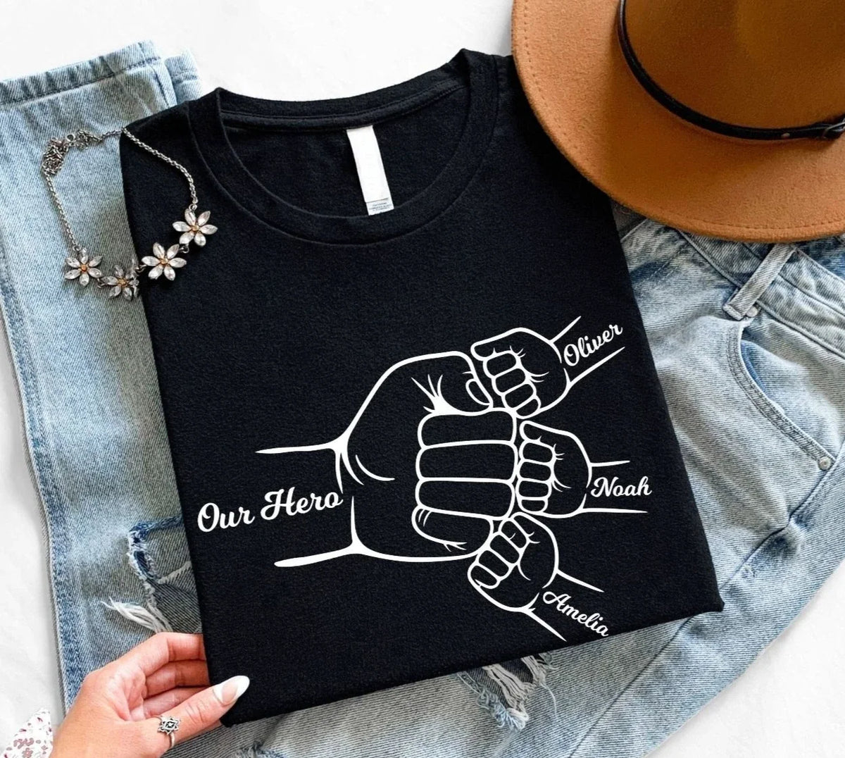 Personalised Dad Shirt Custom Names Family Gift Fathers Day Christmas Tee Tops Unisex