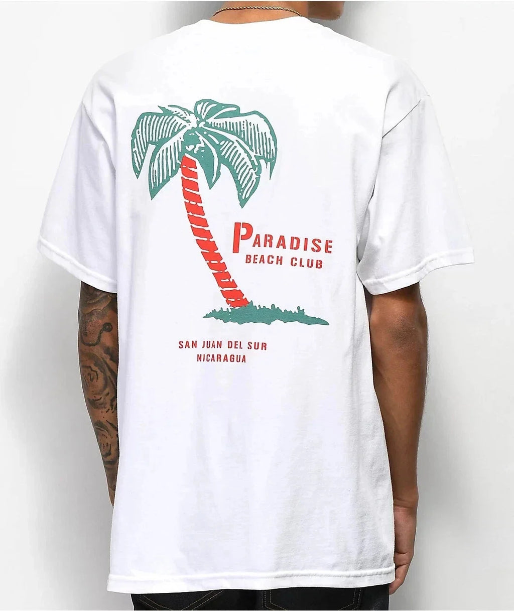 Empyre Mens Paradise Beach Club Palm Tree Print Streetwear White Shirt NWT S-2XL Unisex
