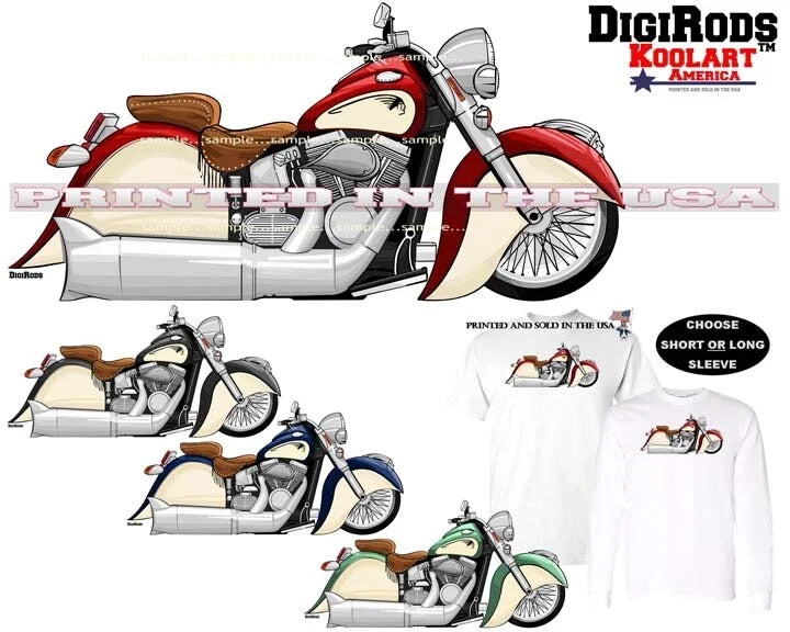 Indian Chief Motorcycle Biker Model DigiRods Koolart Cartoon Car T Shirt S-5X Unisex