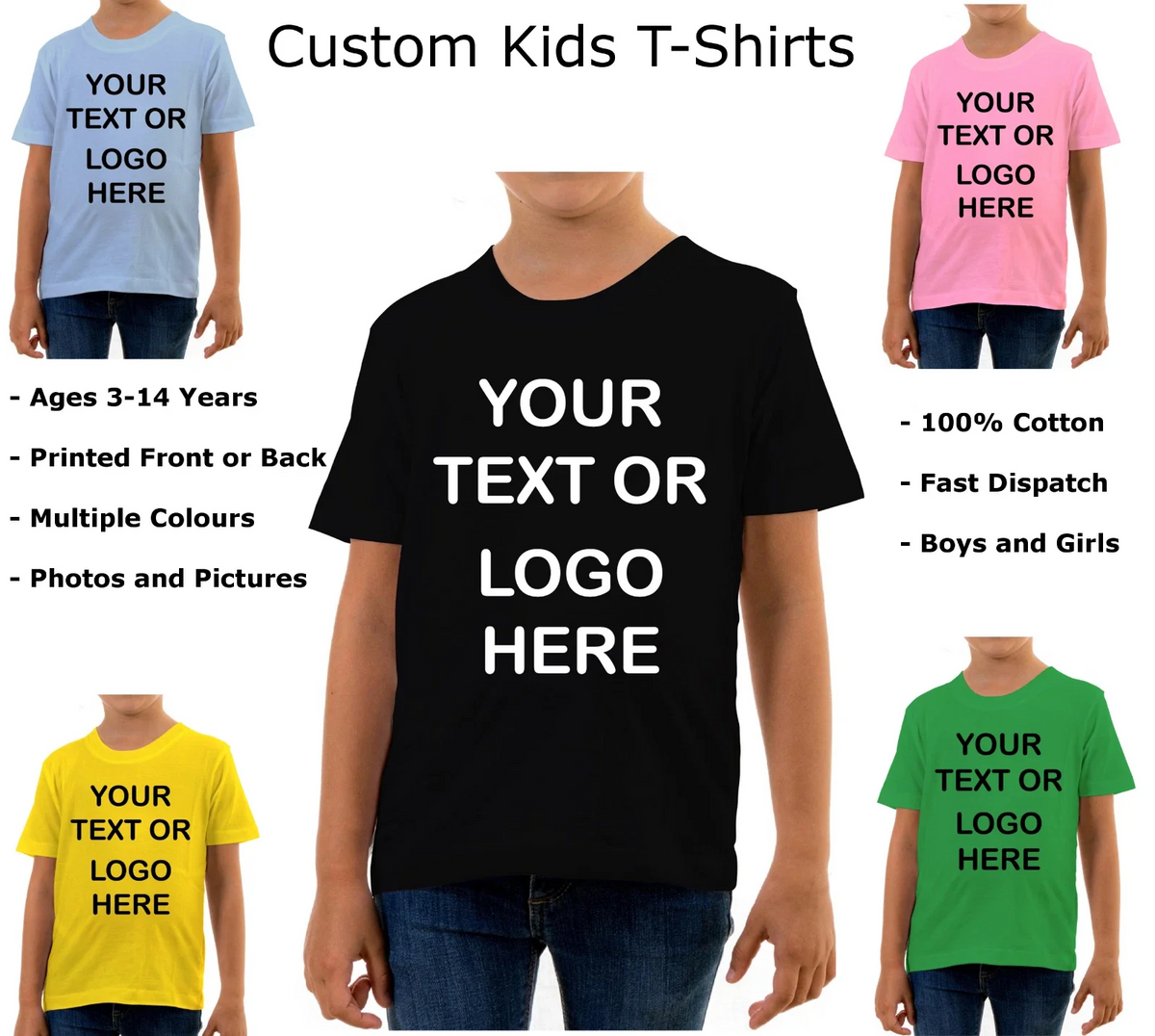 Kids Custom Printed Personalised Customised Children's Tee Fast Delivery Unisex