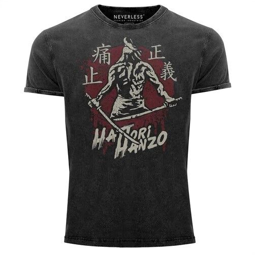 Mens Vintage Shirt Samurai Sword Japanese Characters Script Unisex