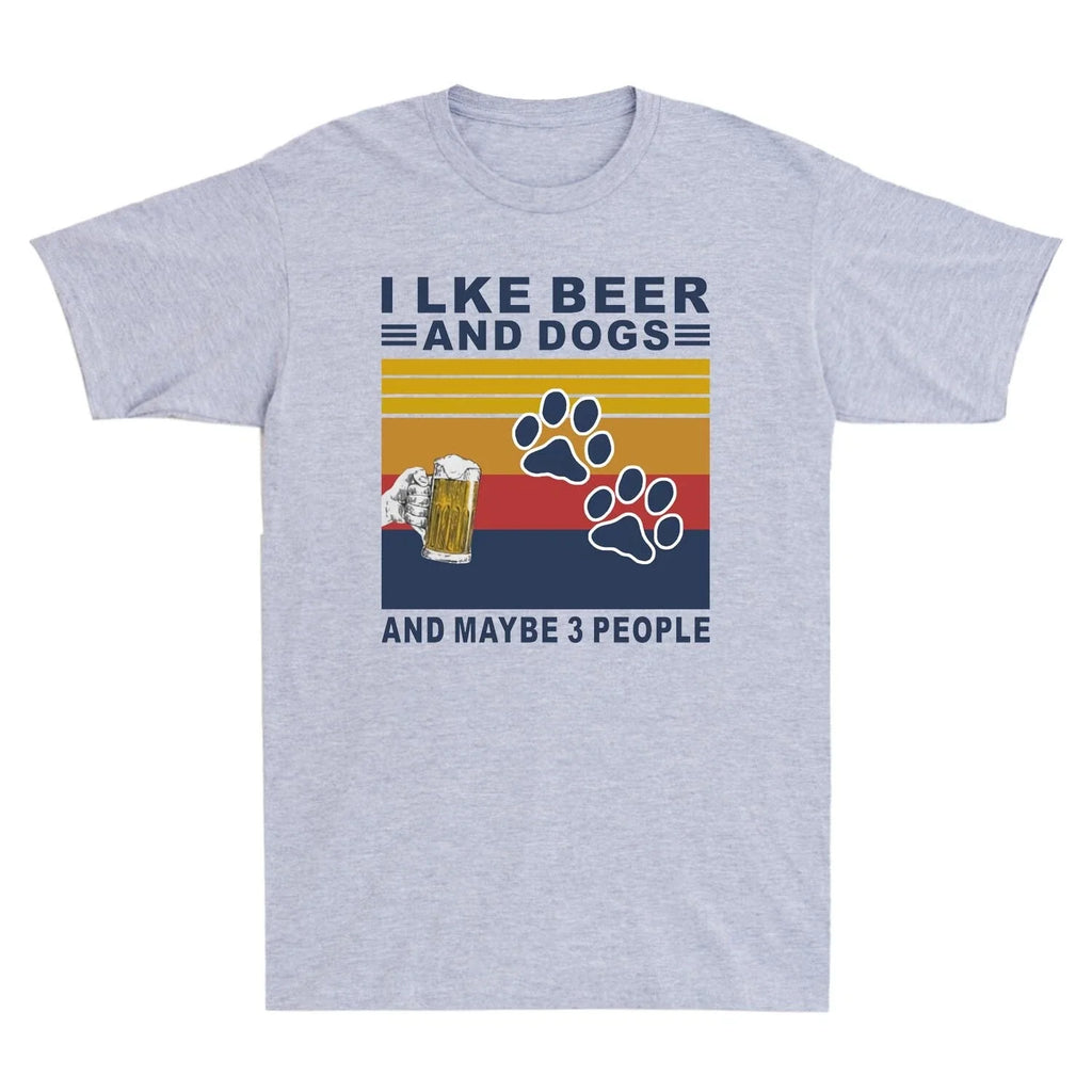 I Like Beer And Dogs And Maybe 3 People Retro Vintage Men's T Shirt Cotton Tee Unisex