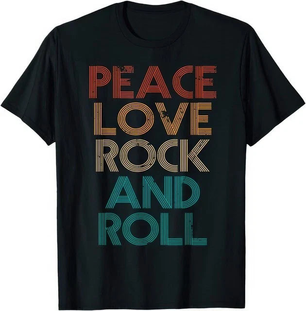 Peace Love Rock N Roll Vintage Band Concert Music Retro Graphic T Shirt Unisex