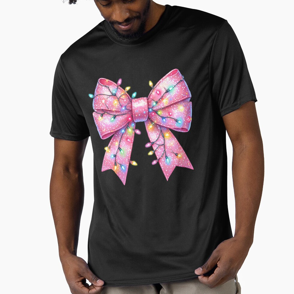 Sparkling Pink Bow with Twinkling Christmas Lights by CultDigHoriz