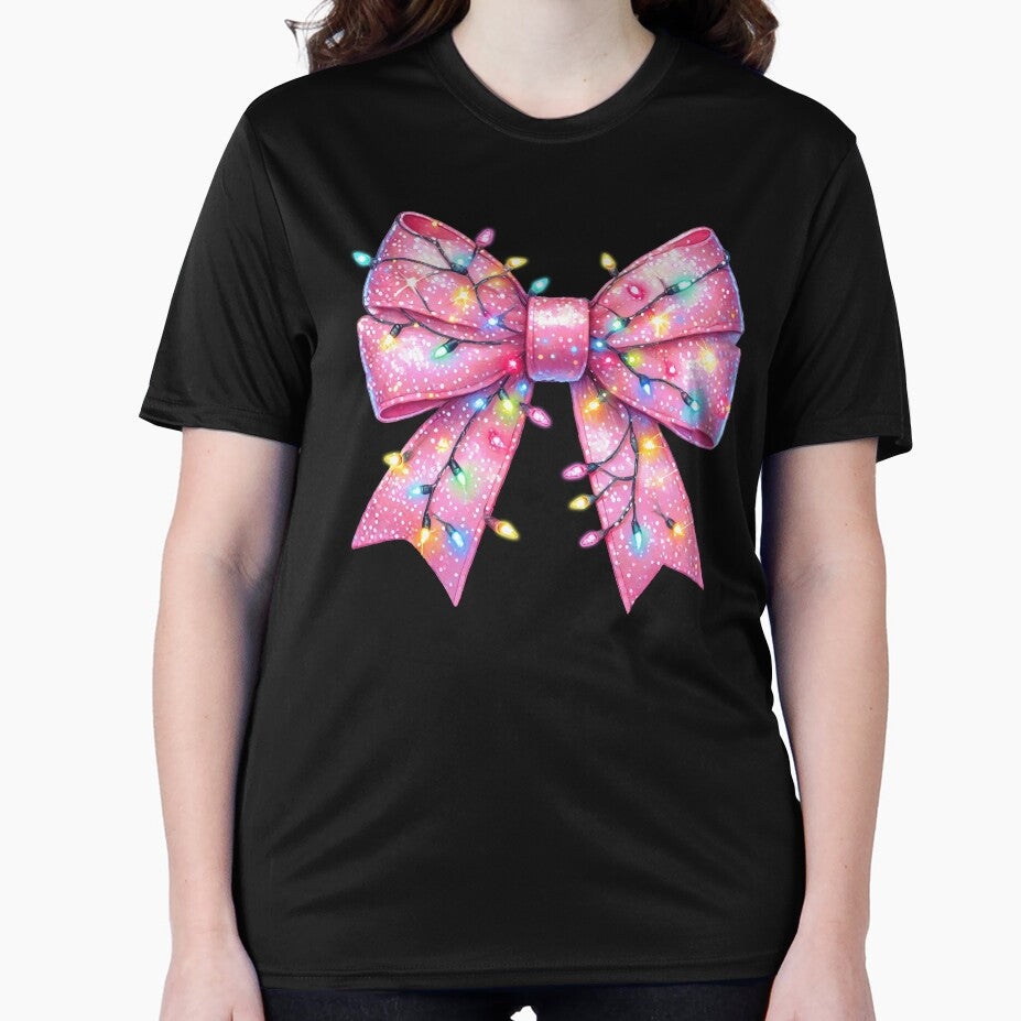 Sparkling Pink Bow with Twinkling Christmas Lights by CultDigHoriz