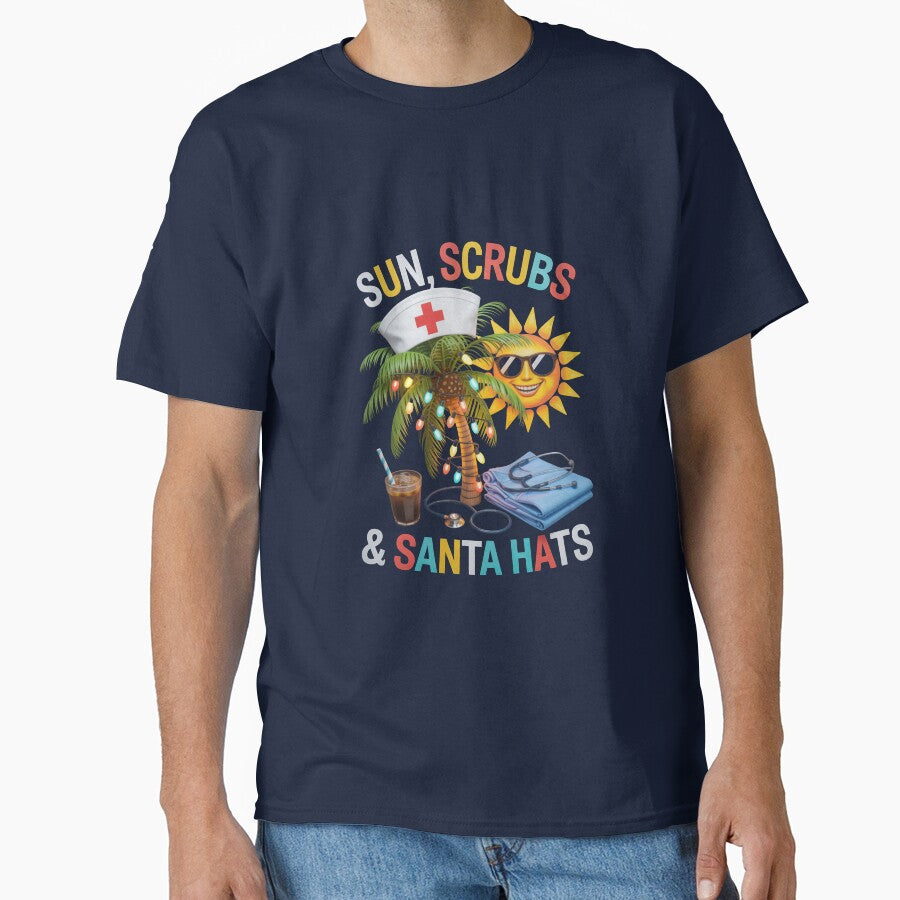 Sun, Scrubs and Santa Hats | Christmas tshirts mugs gift by Vitals&Vibez