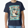 Scandinavian Folk Art Penguin – Teal, Red, Playful Winter by heidiannemorris by FOLK ART FUSION