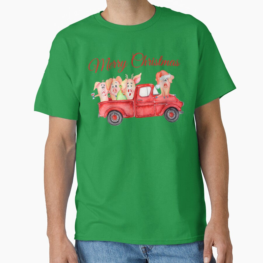 Red Pickup Truck with Cute Pigs - Year of the Pig 2019 by Maryna Denysenko