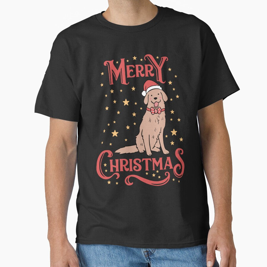 Merry Christmas Cute christmas gold retriever illustration by Yarafantasyart